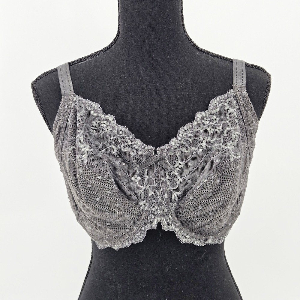 Chantelle Rive Gauche Underwire Unlined Lace Full Coverage Grey Bra 38DDDD EUC